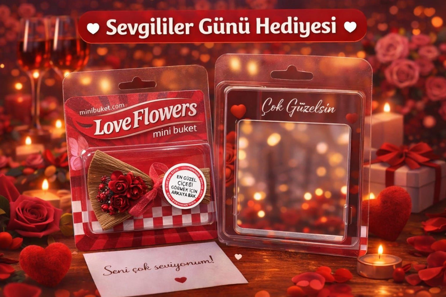Love Flowers Mini Buket – Aşk Temalı Hediye Seti
