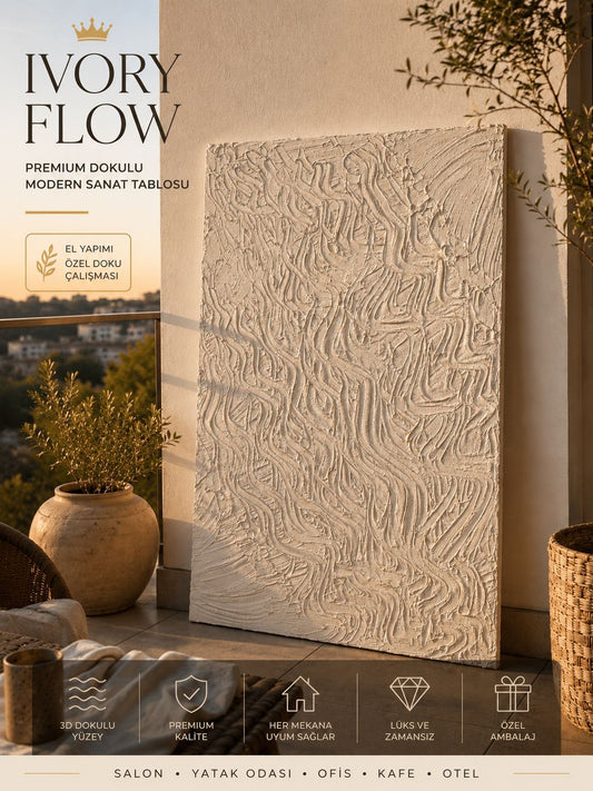 IVORY FLOW   Premium Dokulu Modern Sanat Tablosu 35x50 CM