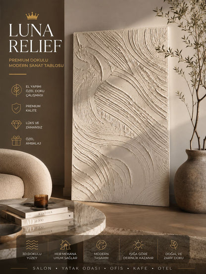 IVORY FLOW   Premium Dokulu Modern Sanat Tablosu 35x50 CM