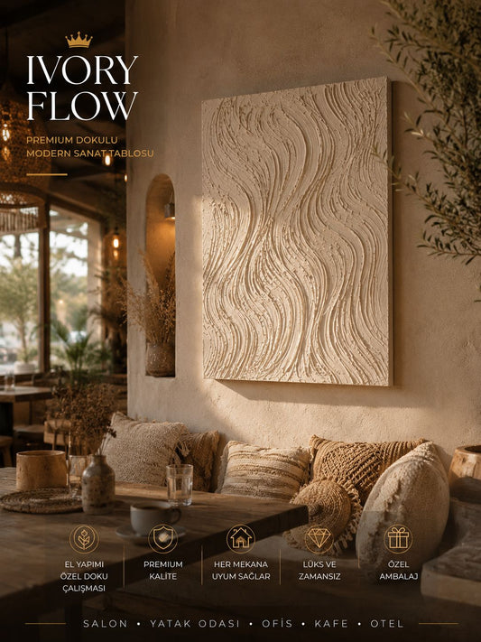 IVORY FLOW   Premium Dokulu Modern Sanat Tablosu 50x70 CM