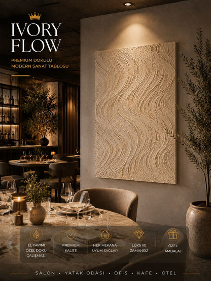 IVORY FLOW   Premium Dokulu Modern Sanat Tablosu 50x70 CM