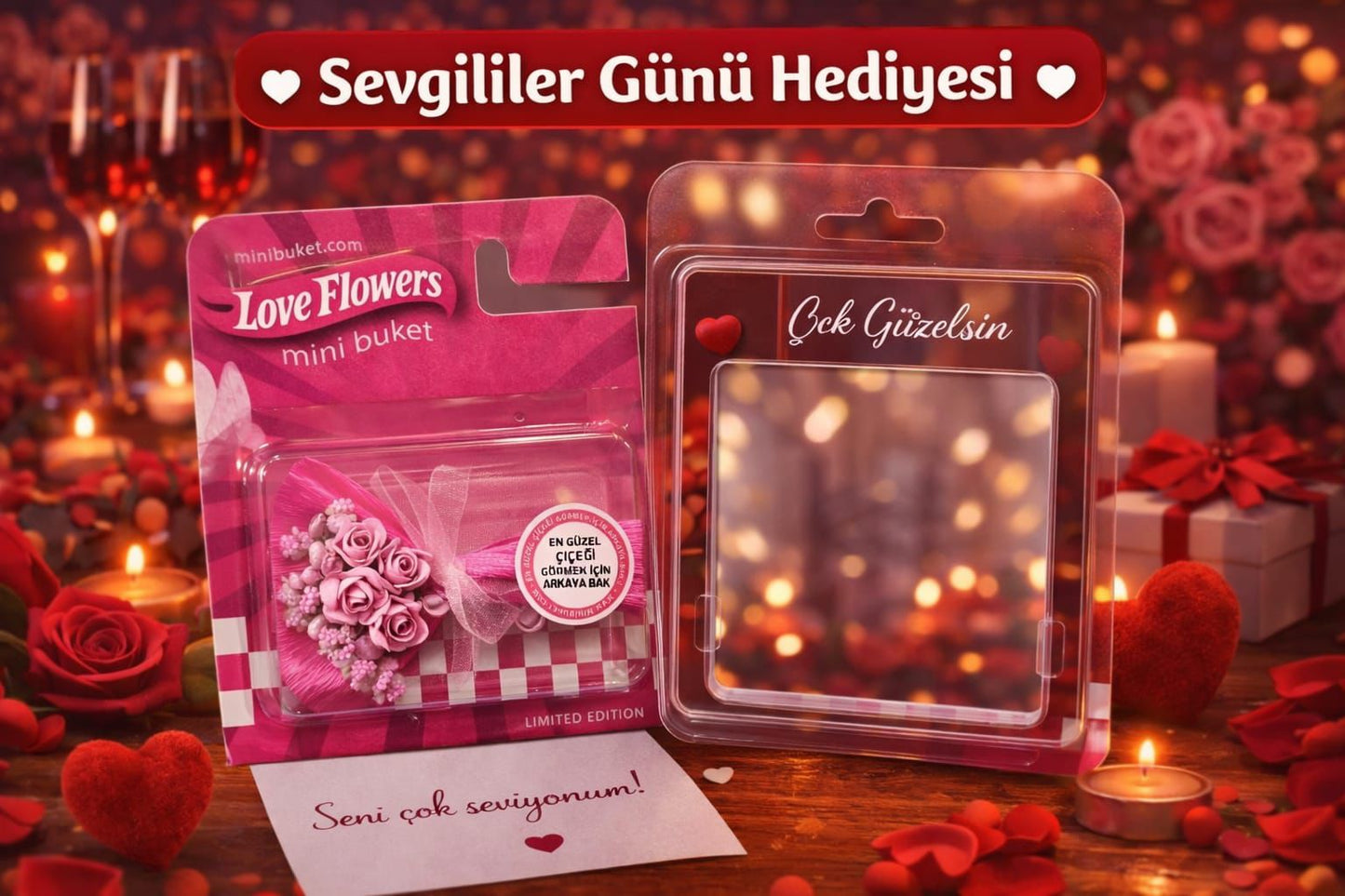 PEMBE MİNİ BUKET AYNALI